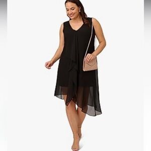 New Adrianna Papell Black Midi Chiffon Dress